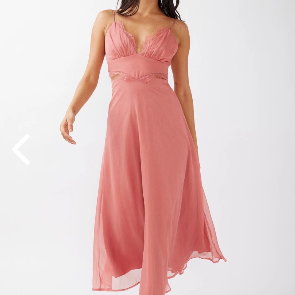 Saints & Secrets MORE LOVE LACE TRIM CUT-OUT MIDI DRESS PINK